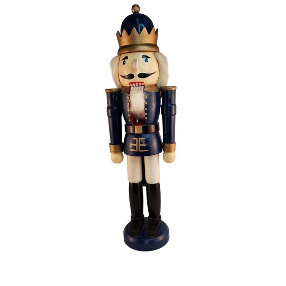 Gottschalks Wooden Blue & Gold Nutcracker King Figurine 20" Tall With Crown - Picture 12 of 13